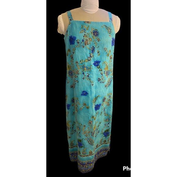 Studio Ease 100% Linen Maxi Dress Wide Straps Square Neckline Sz. 12 - Picture 12 of 16